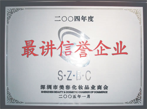 鱼佳丽荣获2004最讲诺言企业证书